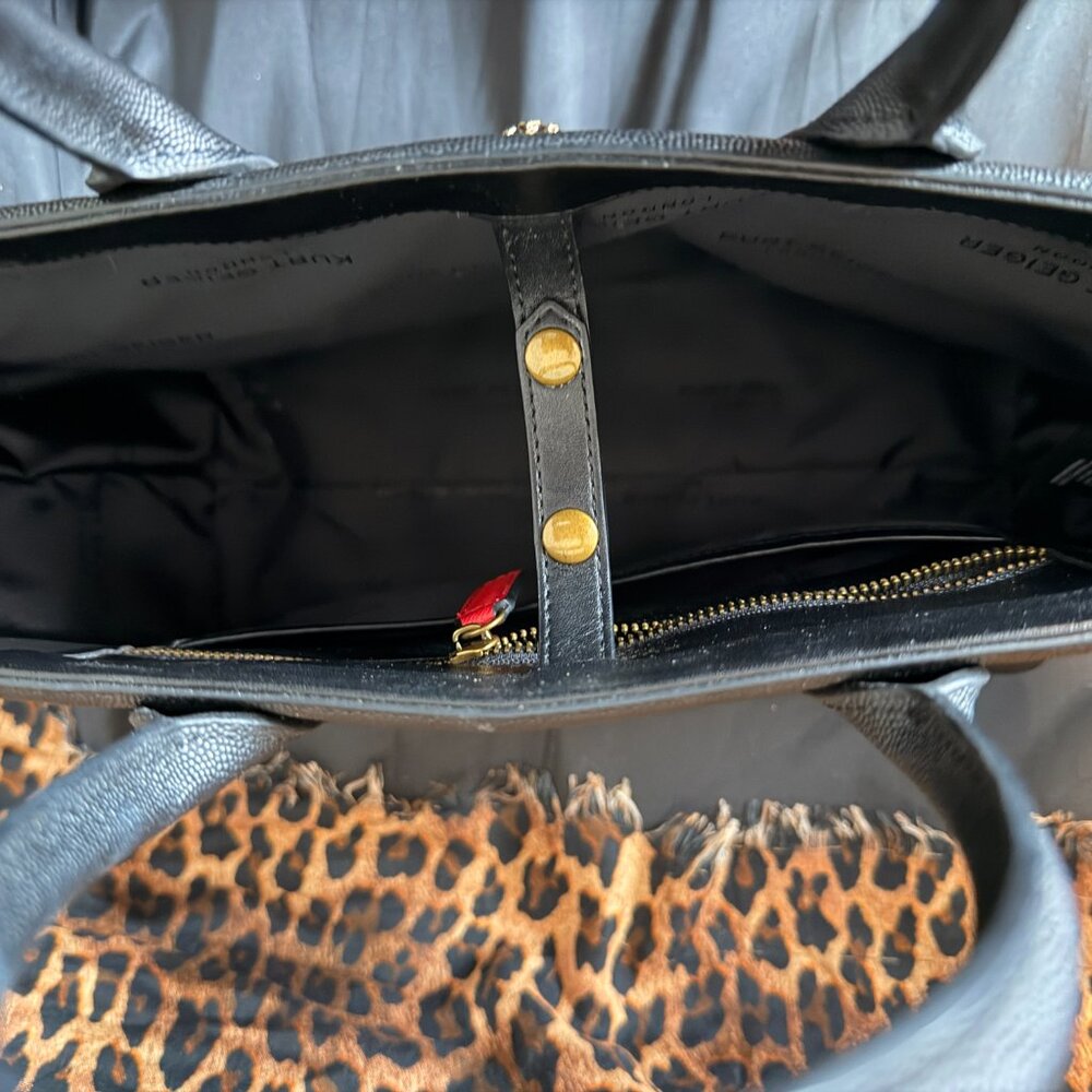 KURT GEIGER LONDON TOTE  BROWN BLACK Textured Leather - Picture 7 of 9